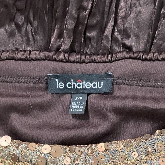 Vintage Le Chateau Maxi Skirt Womens S Tiered Brown Satin Sequin Y2K Made Canada - Picture 2 of 9